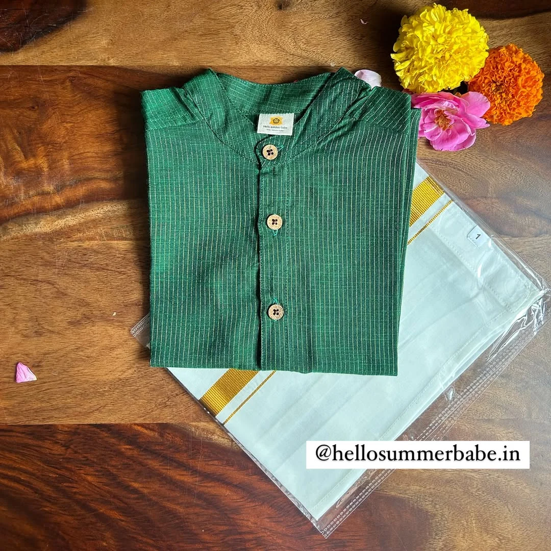 Forest green with zari stripes