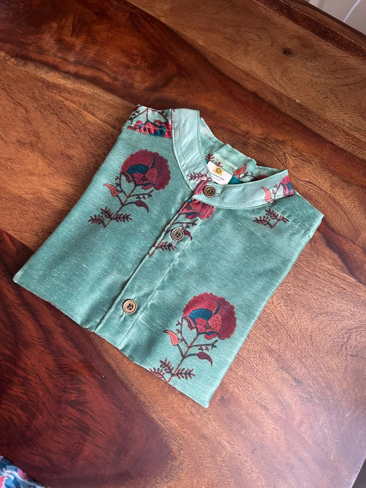 Chanderi Green Red Flower(Shirt Only)